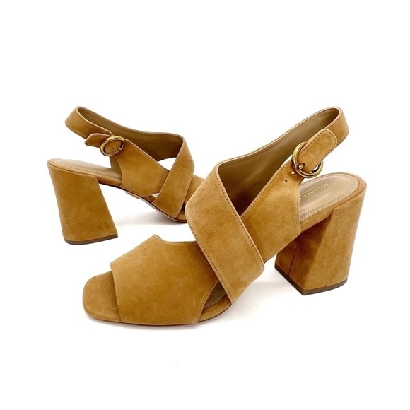 Michael Kors Collection “Asher” Suede Heeled Sandals Camel Slingback Size 9 New - Picture 1 of 11